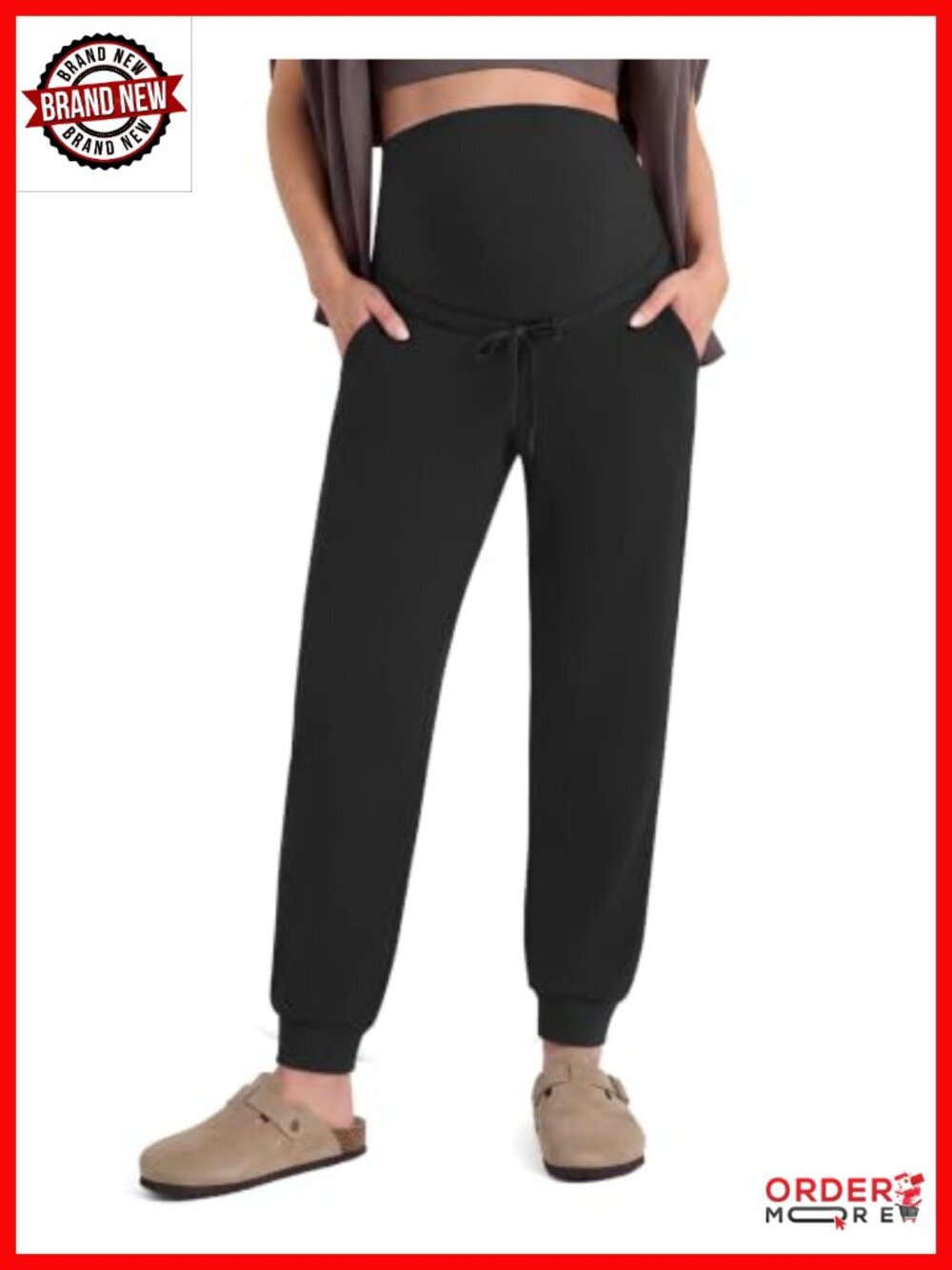 Maternity Joggers with Pockets Drawstring Over Belly Pregnancy Pants